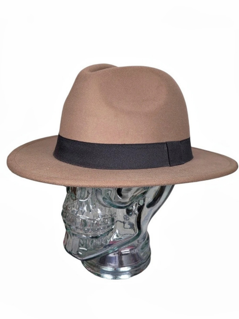HM Tan Brown Felt Fedora Hat Wide Brim Mens Womens Unisex Size Large L 60cm